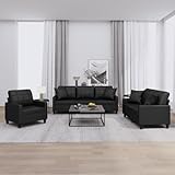 ZEYUAN 3-TLG. Sofagarnitur mit Kissen Schwarz Kunstleder, Sofa Mit Relaxfunktion, Couchgarnitur, Wohnzimmer Sofa, Couch, Sofa Set 3201348
