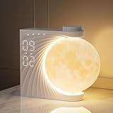 RETEYUNG Mondlampe mit Tageslichtwecker, 2 Wecker, Mondlicht RGB 8 Colors, 10 Natürlicher Klang, Wake up Light, Nachttischlampe 3 Stufige Nachtlicht für Frauen Mädchen Jungen Schlafzimmer