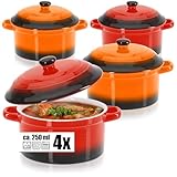 com-four® 4x Auflaufform mit Deckel aus Keramik - Dessertschale für z.B. Ragout fin in orange und rot, 250/175 ml je Form (4 Stück - orange. rot)