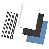 RAYSON Kammbinde-Set, 40 Binderücken (6, 8, 10, 12 mm), 20 Transparente Kunststoffeinband (150 Mikron), 10 Schwarze und 10 Blaue Deckblätter mit Ledertextur