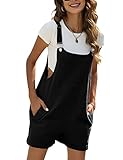 Vanchenl Damen Sommer Kurze Latzhose Lässig Verstellbare Träger Lätzchen Baumwolle Leinen Overalls mit Taschen Schwarz M