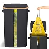 Biigdan 100L Gelber Sack Ständer mit Deckel, Visualisierung Mülleimer Gelber Sack, Stabiler Ständer Ggelber Sack, Müllsackständer, Mülltrennsystem Küche, Schwarz