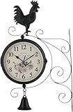 NMJHEVX Doppelseitige Bahnhofsuhr, Nostalgie Wanduhr und Thermometer, im Retro Design, Doppelseitig Gartenuhr, Altkupfer, für Garten Korridoren Veranda Bahnhof, 39 x 35 x 12cm