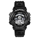 Junge wasserdicht Alarm Datum Digitaluhr Schwarz Quarz Sport Handgelenk LED Kinder Kinderuhr Kinder Uhren für Mädchen (Black, One Size)