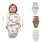 3 Pack Pucksack Baby 0-3 3-6 Monate Baby Decke Pucktuch Babyschlafsack Neugeborene Swaddle Decke aus 100% Bio-Baumwolle (Löwe, L)