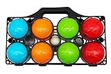 alldoro 60044 Boccia Spielset für Kinder, 9 tlg – Kunststoff – 8 Kugeln in 4 Farben + Zielkugel und Koffer – für draußen