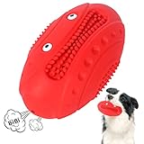 Jodsen Quietschende Hundebälle,Quietschender Hund Rugbyball,Hund Kauspielzeug,Hundespielzeug Rugbyball,Naturkautschuk Squeaky Hundespielzeug,Gummikauball mit Quietscher (Rot)