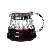 ROYJJ Klarer Kegel Glas Kaffee Trichter Tropffilter Cup Streifen Design Glas Tropfer Kaffeebereiter Edelstahl