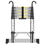 Teleskopleiter 2,6m, Handliche Leiter mit Haken und Stabilisatoren, Höhenverstellbar, für die Tägliche Pflege, Garten, Wohnwagen usw.