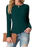 IWOLLENCE Langarmshirt Damen Oberteile Eng Tshirt Longsleeve Gerippt Rundhalsausschnitt Basic Elegant Y2K Top (Dunkelgrün, L)