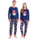 DECOVICI Weihnachts Pyjama Herren Damen 1 Pack, Partner Schlafanzug Weihnachten Nachtwäsche Schlafshirt Familien Outfit Set(Damen L,Schal Schneemann)