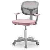 GOPLUS Schreibtischstuhl Kinder, Höhenverstellbarer Kinderdrehstuhl, Sitzhöhe 40-54cm, Kinder Bürostuhl mit Rückenlehne, Armlehnen, Ergonomischer Jugenddrehstuhl für 3-10 Jahre (Pink)