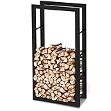 holz4home® Kaminholzregal aus Metall Schwarz I 125x25x60 cm I Brennholzregal inkl. Ofenhandschuh I Feuerholzregal Kaminholzhalter Holzständer Holzhalter Holzlager Feuerholz Brennholz