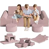 Spielsofa Kindersofa,14-Teilige Modulare Kinderspielcouch,Kindersofa aus Schaumstoff Bausteine,Spielsofa für Kinder & Kindersessel,Kuschelecke im Kinderzimmer,zum Spielen,Kreativsein,Schlafen (Rosa)