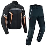 WMW WALI MOTO WEAR MOTORRADKOMBI JACKE HOSE - ZWEITEILER- TEXTIL Motorrad Biker Kombi Herren Motorradkombi Textilien motorradjacke + Motorradhose inkl. Protektoren (ORANGE, 2XL)