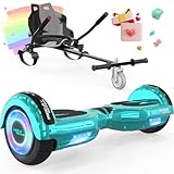 MEGA MOTION Hoverboards 6,5 Zoll mit Hoverkart für Kinder und Jugendliche，Selbstausgleichender, einfach zu steuern, rutschfeste Gestaltung, mit LED-Licht und Bluetooth-Lautsprecher