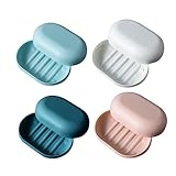 BUGUUYO 4 Stück Teiliges Tragbare Seifenbox mit Deckel Kreatives Design Praktisch für Badezimmer Dusche Reisen aus Langlebigem Material Hygienisch und Einfach zu Reinigen