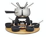 Artesà Fondue-Set mit Lazy Susan Drehteller, Edelstahl-Fondue-Topf mit Brenner, Dippschalen und Zubehör, 22-teilig, schwarz