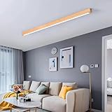 Holz Deckenlampe LED Deckenleuchte Lineare Lampe Modern Minimalistisch Design Lampe für Wohnzimmer Diele Esszimmer Küche Büro Flur Leuchte Weiß Acryl Schirm (Holzfarbe, 120cm, Neutralweiß 4500K)