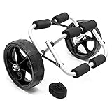 Wiltec klappbarer Alu Kanuwagen bis 45 kg, Transportwagen für Boote, Kanus, Kajaks, Surfwagen mit Polstern, Ø25 cm PU-Räder inkl. Nylonband zur Fixierung, Stabiler SUP-Trolley, SUP-Wagen mit Stütze