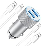 ARCCRA Zigarettenanzünder USB Adapter und iPhone Ladekabel, 12W (5V2,4A) 2-Port Kfz Ladegerät mit 1m Lightning Kabeln, 12V/24V USB Steckdose, Auto Ladegerät Kompatibel mit iPhone 14/13/12/11/SE