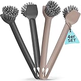 Nictario Spülbürste recycelt [4er Set] mit Nylonborsten und Schaber - spülmaschinenfeste Abwaschbürste in Premium Qualität - hygienische Küchenbürste (2 x Taupe / 2 x Anthrazit, Rund)