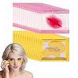 15 Paare Kollagen Augenpads & 15 Pcs Kristall Lippenmaske Set, 24K Gold Augen Patches gegen Augenringe und Tränensäcke, Lippen Maske Pads für Trocken & Rissige Lippen, Gel Eye Pads & Lip Masks