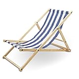 BITUXX Liegestuhl Sonnenliege Gartenliege Holzliege Strandliegestuhl Holz Klappbar (Blau/Weiß Gestreift)