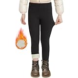 AMIYOYO Thermoleggings Mädchen Gefütterte Leggings mit Fleece Winter Lange Thermohose Kinder Verdickte Warme Thermounterwäsche Blickdicht Elastisch(ASchwarz,L=(134-150))