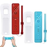 2 Stück Wii Controller, Wireless Remote Gamepad Controller Kompatibel mit Nintendo Wii und Wii U Konsole Wii Fernbedienungen mit Silikongehäuse und Handgelenksgurt (Pink+Blau)