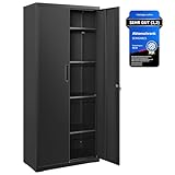 SONGMICS Aktenschrank, Mehrzweckschrank, Stahl-Aufbewahrungsschrank, 5 Ebenen, Doppeltüren, Schloss, Werkzeugschrank, verstellbare Ablagen, Garage, Büro, Wohnzimmer, schwarz OMC015B01