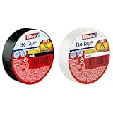tesa Isolierband - Selbstklebendes Isolierband, hitzebeständig - Zum Isolieren, Reparieren und Bündeln - 2 x 10m - 1x Schwarz - 1x Weiß