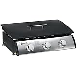 Outsunny Gasgrill, Tischgrill BBQ mit 3 Brennern, Tischgasgrill mit Schlauch, Deckel, Campinggrill für Garten, Edelstahl, Metall, Schwarz, 63 x 47 x 25 cm