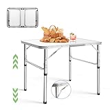 HSHa Klappbarer Campingtisch Gartentisch Reisetisch bis 15kg Picknicktisch Höhenverstellbar 75 x 55 x 70/33 cm Tragbare Campingtische für Drinnen und Draußen, aus Alu und MDF