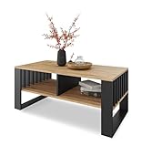 Meble Pitus Couchtisch - Wohnzimmertisch Modern - Couchtisch mit Stauraum 90 x 50 x 50cm - Tisch für Wohnzimmer - Möbel mit Lamellenelementen - Ewige Eiche