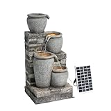 Teamson Home Solar Kaskadenbrunnen 4 Stufen Grau freistehend
