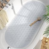HITSLAM Oval Badewannenmatte rutschfest 88 x 40 cm, Lange Schimmelresistent Badematte, Badezimmer Duschmatte rutschfest BPA frei, Maschinenwaschbar Antirutschmatte Badewanne, Transparent