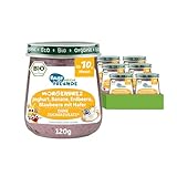 FRECHE FREUNDE BABY Bio Gläschen Morgenbrei Joghurt, Banane, Erdbeere, Blaubeere mit Hafer, Für Babys ab 6 Monaten, Ohne Zucker und Zusatzstoffe, Vegan, 6er Pack (6x 120g)