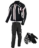 BOSmoto DAMEN MOTORRADKOMBI JACKE + HOSE + HANDSCHUHEN - BIKE MOTORRAD ROCKER TOURING in verschiedenen farben (XXL, Schwarz Rose)