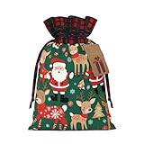 Bedruckte Tasche mit Kordelzug und Weihnachtsmann und Hirsch, 21,1 x 30 cm, Weihnachtsfeier, Dekoration, Geschenktüte