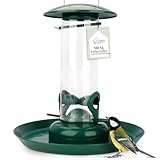 WILDLIFE HOME Körner Futtersäule mit XL Futterteller, Grün I Vogelfutterspender zum Aufhängen Garten & Balkon I Vogelfutterspender, Futterstation zur ganzjährigen Wildvögel Fütterung