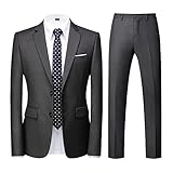 KUDORO Herren Anzüge Slim Fit 2-Teilig Zwei Knöpfe für Hochzeit Business Herrenanzug Sakko Hose(Dunkelgrau,M)