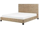 Bett Rattan natürlich mit Lattenrost 180 x 200 cm hohes Kopfteil Boho Salbris