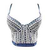 Warehouse Deal Damenbustiers Womens Sexy Stud Studded Diamond Shaped Breathable Fashion Oberbekleidung BH Slim Fit Sling Fitness Set Damen Bekleidung (Blue, M)