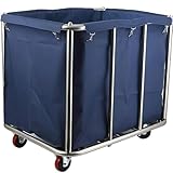 Gewerblicher Wäschewagen auf Rädern, Hochleistungs-Wäschekorb aus Edelstahl, großer Wagen for Waschen for die Waschküche des Hauses(Blue,8 rods)