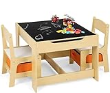 GOPLUS 3tlg. Kindersitzgruppe, 1 Kindertisch mit 2 Stühle, Kindermöbel Set aus Holz, Kindertischgruppe Indoor mit Stauraum, Maltisch für Kleinkind Mädchen Jungen