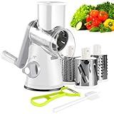 Wuciray Gemüseschneider Gemüsehobel Trommelreibe mit Kurbel 3 Trommelblättern Reibe für Gemüse Käse Ice Gurken Karotten Nüsse usw Gemüsereibe Vegetable Chopper Mandoline Turbo Cut Käsereibe (Weiß)