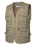 Yukirtiq Herren Angeln Weste ärmellos Freizeit Jagd Herrenwesten Sommer Trekking Wander Weste Reporterwesten Safari Weste mit Vielen Taschen, Khaki, M
