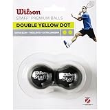 Wilson Squash-Ball, 2 Stück, Extra langsam, Wettkampf, Doppelter gelber Punkt, Staff Premium Double Yellow Dot, WRT617600, Schwarz