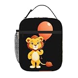 YYHWHJDE Tragbare isolierte Lunchtasche, kleiner Löwe, der einen großen Ballon hält, wiederverwendbar, langlebig für Männer und Frauen, einfach zu tragen